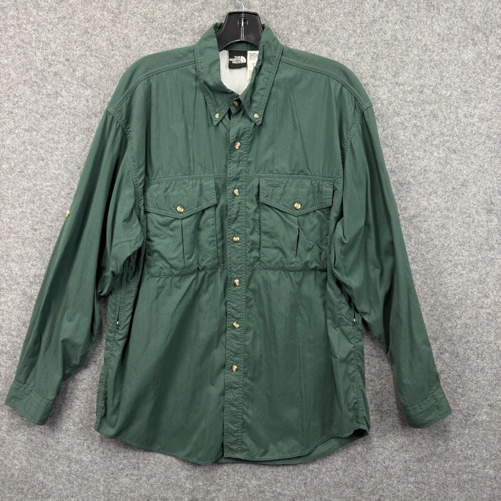 The North Face‎ Mens Forest Green Nylon Hiking Fishing Utility Shirt Medium M